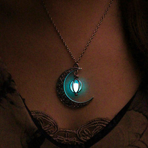 Luminous beads moon birdcage pendant light necklace