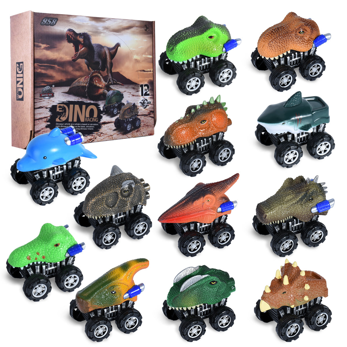 Dinosaur Toy Car Creative Gifts For Birthday Party Toys For Boys And Girls Ages 6-8 (12PCS)