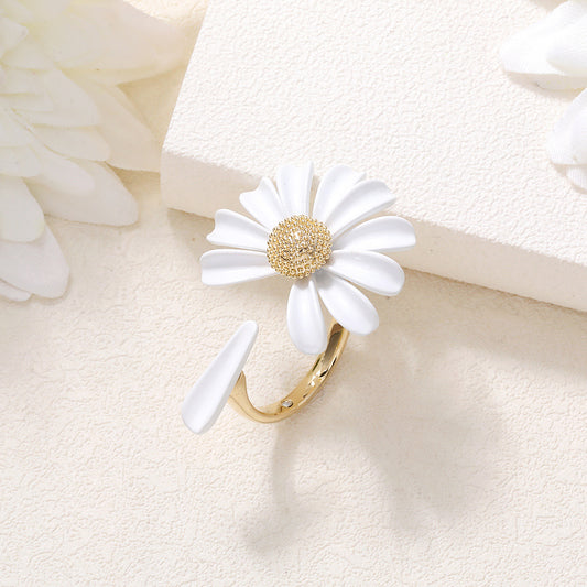 Gold plated jewelry beautiful daisy flower Enamel glaze ring