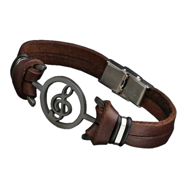 Music Charm Men's Leather Bracelet