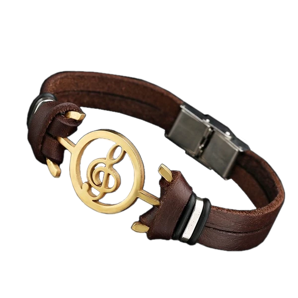 Music Charm Men's Leather Bracelet