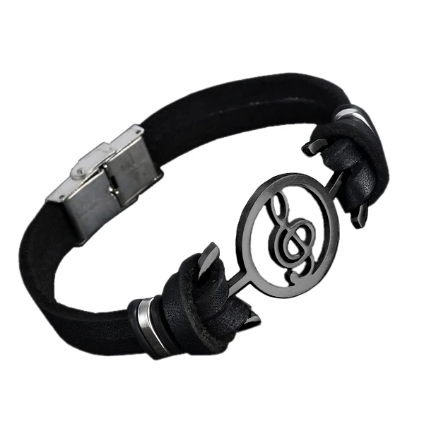 Music Charm Men's Leather Bracelet