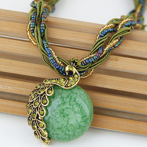 Bohemian retro Natural stone jewelry malachite emerald pendant necklace