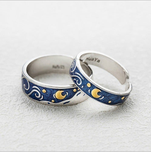 New Creative Design  "The Starry Night" Van Gogh Painting Starry Night Pair Jewelry Gift Rings