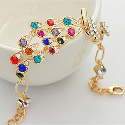 Fashion 18K Gold Plated Colorful Rhinestone Peacock Bracelet Multicolor Austrian Crystal Bangle Bracelet