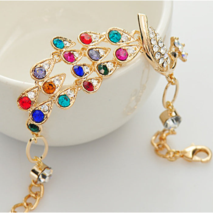 Fashion 18K Gold Plated Colorful Rhinestone Peacock Bracelet Multicolor Austrian Crystal Bangle Bracelet
