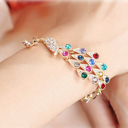 Fashion 18K Gold Plated Colorful Rhinestone Peacock Bracelet Multicolor Austrian Crystal Bangle Bracelet