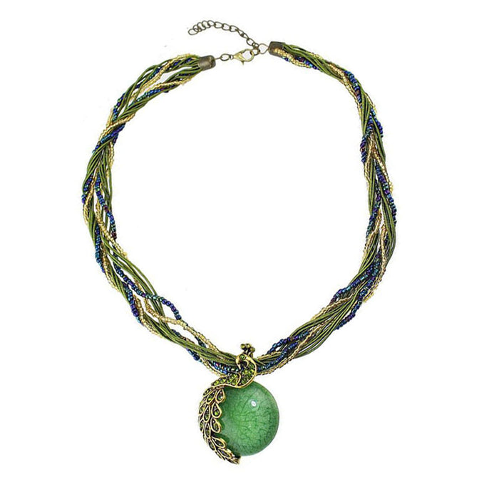Bohemian retro Natural stone jewelry malachite emerald pendant necklace