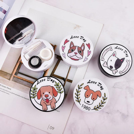 Round acrylic patch cute dog contact lens case