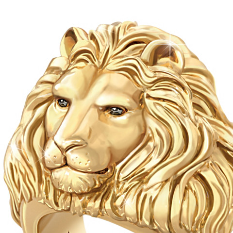 "Heart Of A Lion" Fashion plated 24K Gold Ion-Plated Men's Sapphire Ring