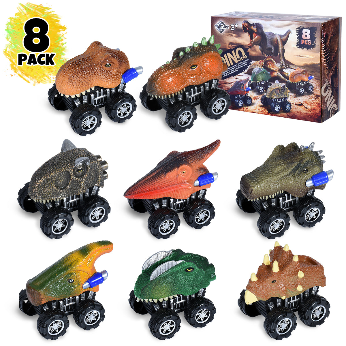 Dinosaur Toy Children's Resilience Car  8 Pieces Of Car Toys For 3-8 Years Old And Up