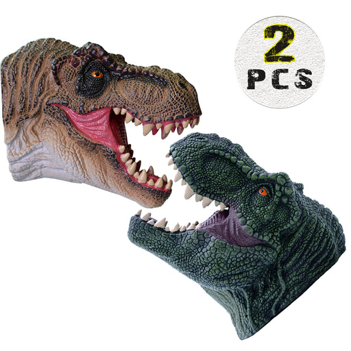 Dinosaur Hand Puppet Rerealistic Soft Rubber Toy Dinosaur Head Glove Toy For Boys And Girls(2 PCS)
