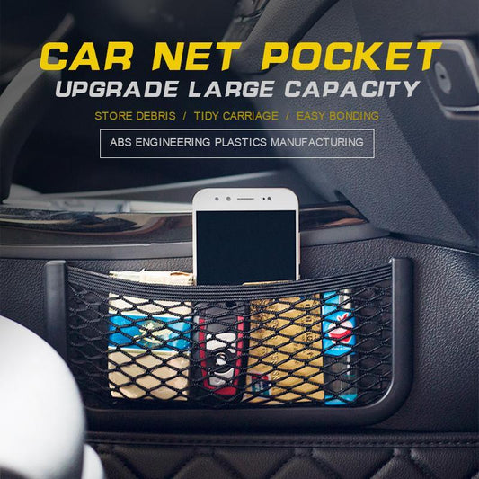 Car Storage Net Bag, Stretchable Mesh Net, Universal String Bag Car Seat Side Back Stick-on for Purse Phone Holder Pocket Organizer