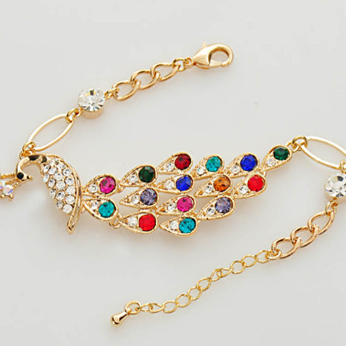 Fashion 18K Gold Plated Colorful Rhinestone Peacock Bracelet Multicolor Austrian Crystal Bangle Bracelet