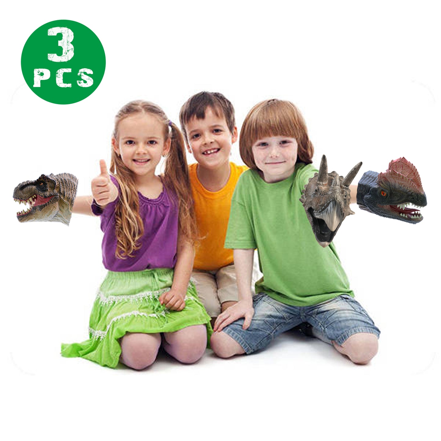 Puppet Rerealistic Soft Rubber Children Boys and Girls Dinosaur Head Glove Toy (3 PCS)