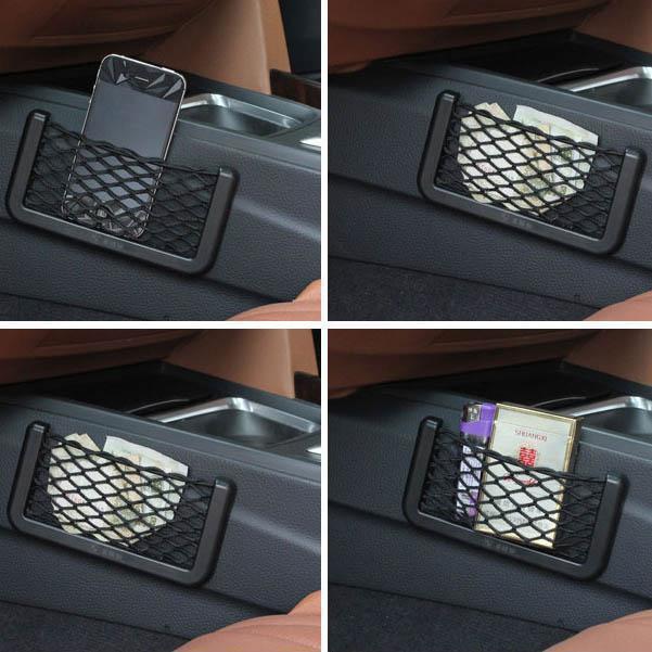 Car Storage Net Bag, Stretchable Mesh Net, Universal String Bag Car Seat Side Back Stick-on for Purse Phone Holder Pocket Organizer