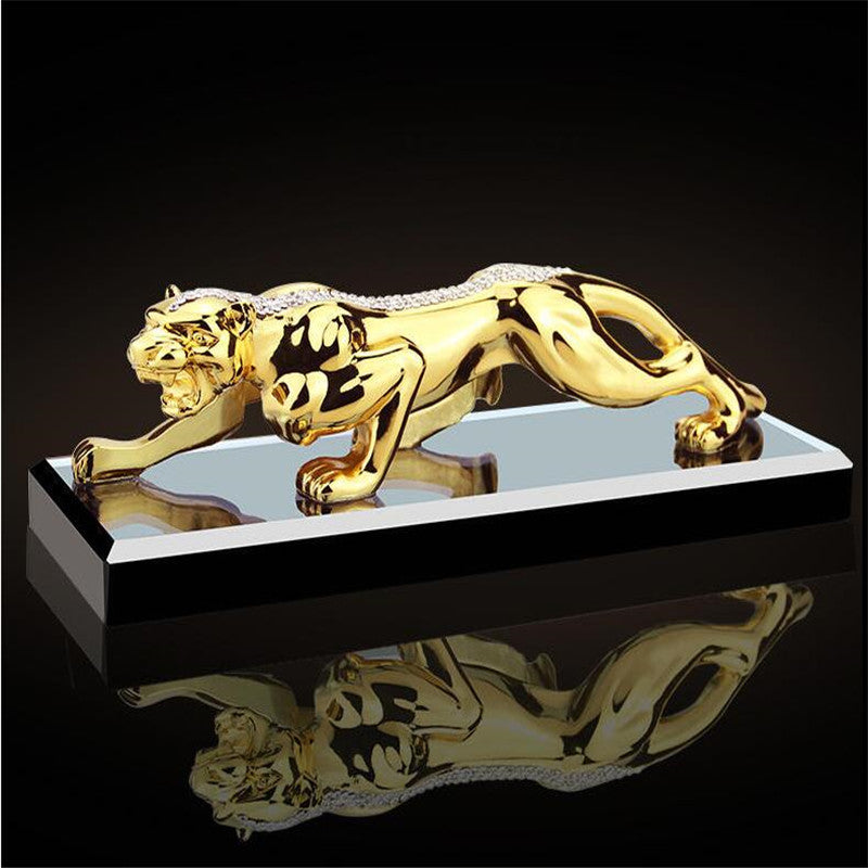 Fashion gold leopard statue miniature geometric metal leopard statue car decoration