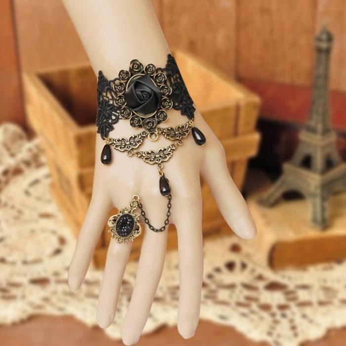 Gothic black rose Lace Lolita lady bracelet