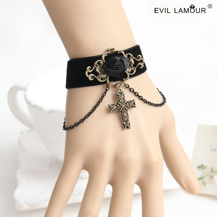 Gothic black rose Lace Lolita lady bracelet