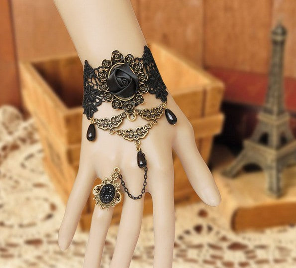 Gothic black rose Lace Lolita lady bracelet