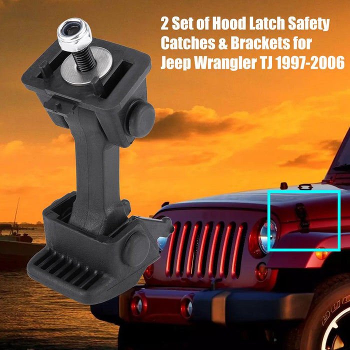 2 Set of Hood Latch Safety Catches & Brackets for Jeep Wrangler 2