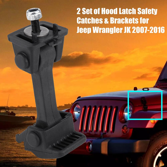 2 Set of Hood Latch Safety Catches & Brackets for Jeep Wrangler