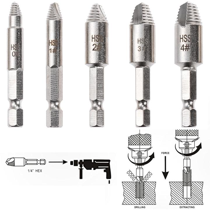 2-in-1 Premium Drill Bit & Screw Extractor ( Set of 5)