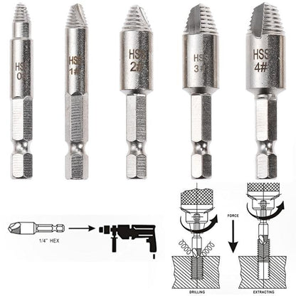 2-in-1 Premium Drill Bit & Screw Extractor ( Set of 5)