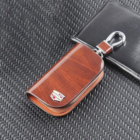 High-level Car Logo Leather Wood Texture Car Key Case