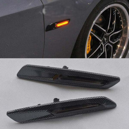 2x F10 style Carbon Trim LED Side marker Turn light signal smoke For BMW E90 E91 E60 E61 E81 E82 E87 E88