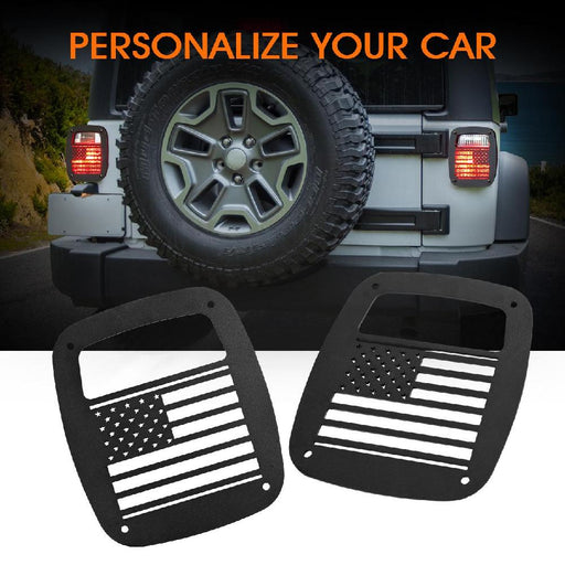 Partol 2 x Black Exterior Rear Tail Light Guard Cover Protect Shade U.S. Flag Shape Hollow Out For Jeep Wrangler 1987-2006 TJ YJ